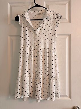 Stradivarius White Dress with Black and Gray Polka Dots